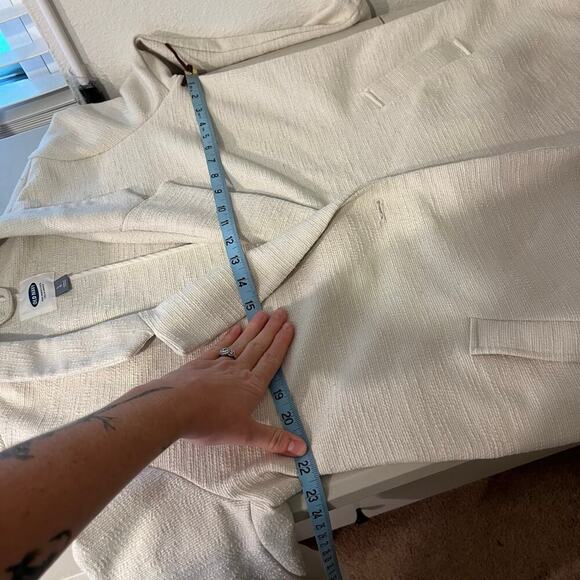 Old Navy Cream Textured Boucle Single Button Pockets Long Jacket Size Large - Picture 8 of 10